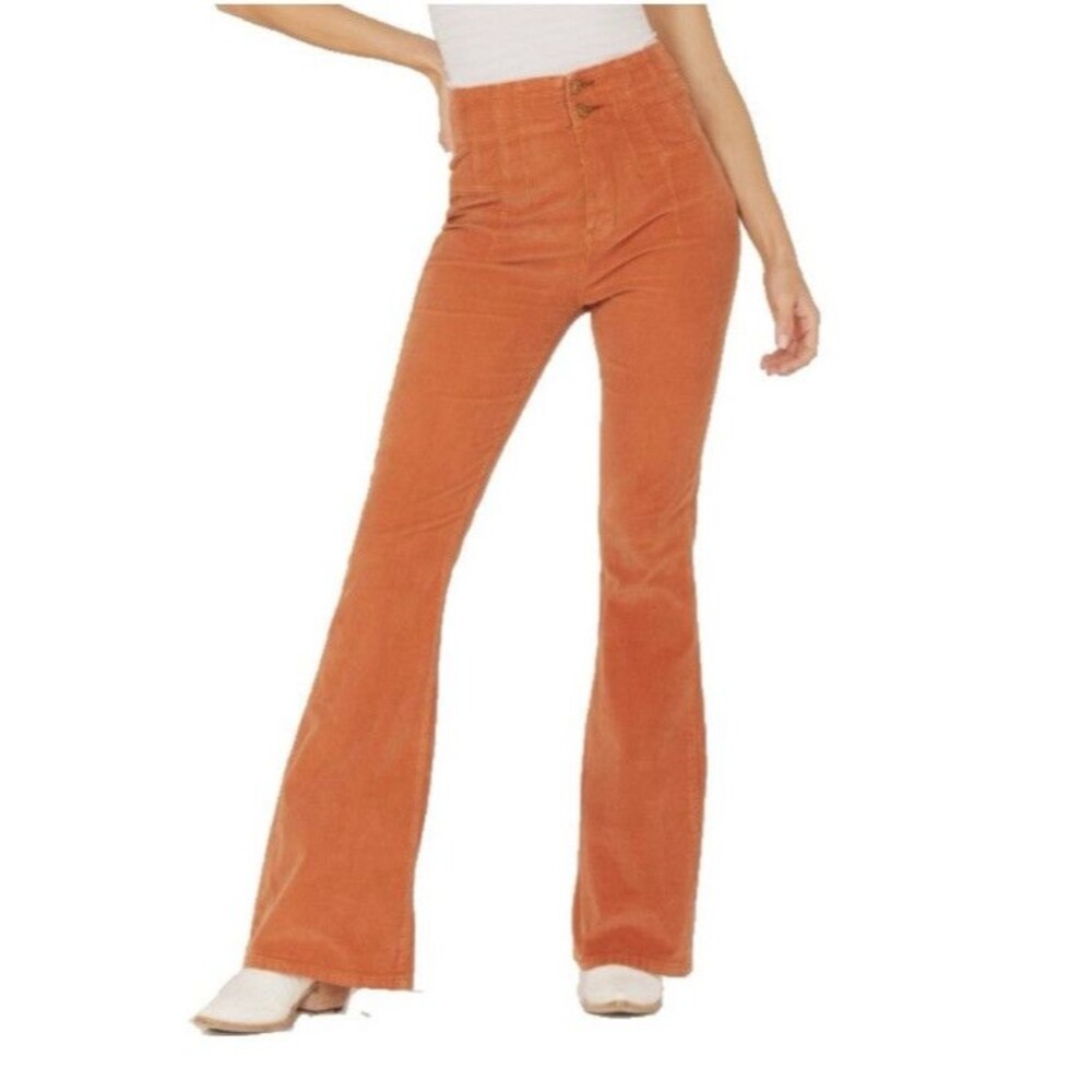 NWT Free People Women's Jayde Cord Flare Pants in Cognac Size 31